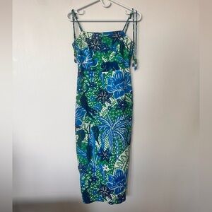 Rachel Zoe Tropical Floral Midi Dress | XS | Beaded Straps | NWOT